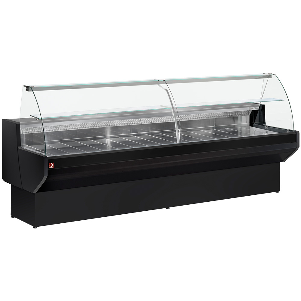 Mostrador vitrina refrigerada vidrio curvo, ventilado, con reserva - NEGRO