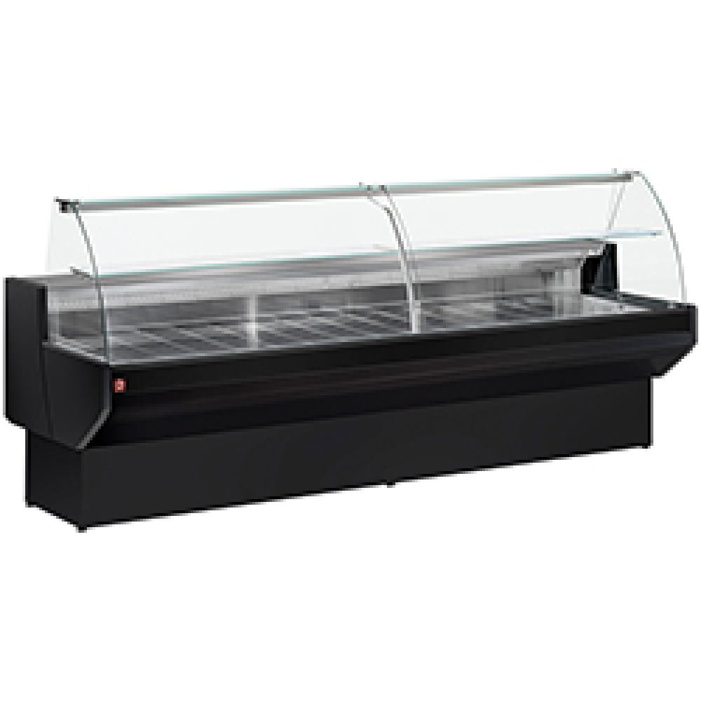 Mostrador vitrina refrigerada vidrio curvo, ventilado, con reserva - NEGRO
