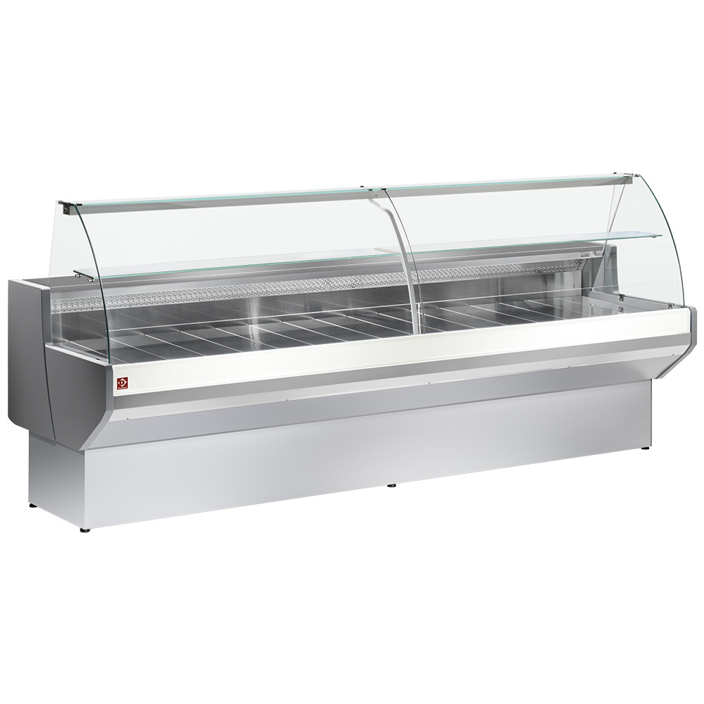 Mostrador vitrina refrigerada vidrio curvo, ventilado, con reserva - GRIS/BLANCO