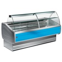 Mostrador vitrina refrigerada vidrio curvo, ventilado, con reserva