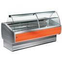 Mostrador vitrina refrigerada vidrio curvo, ventilado, con reserva