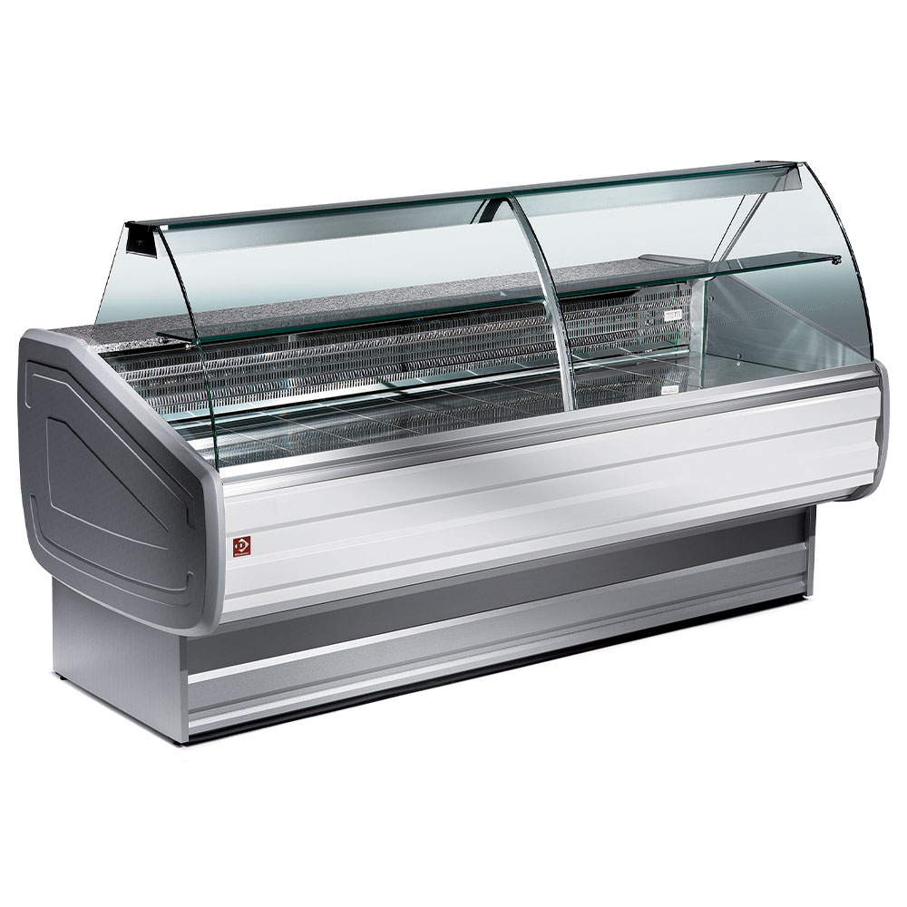 Mostrador vitrina refrigerada vidrio curvo, con reserva
